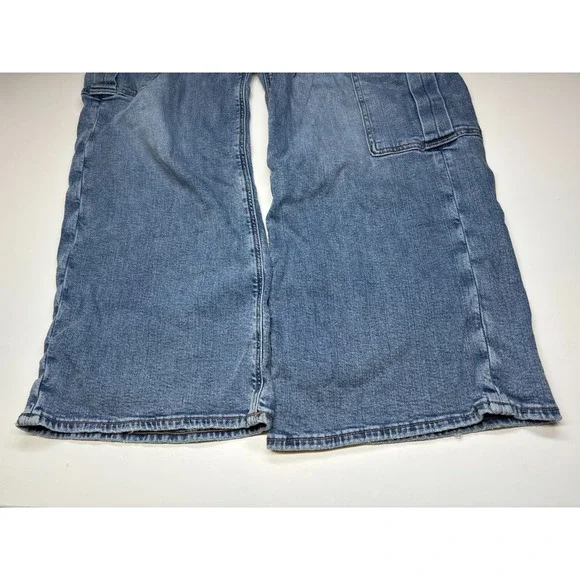 American Eagle Jeans 10 Blue Curvy Super High Rise Baggy Wide Leg Cargo - Picture 13 of 14